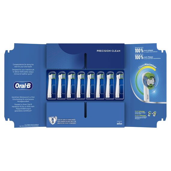Oral-B Precision Clean Aufsteckbürsten für elektrische Zahnbürste, 8 Stück, mit CleanMaximiser-Borsten für optimale Zahnpflege, Zahnbürstenaufsatz, briefkastenfähige Verpackung