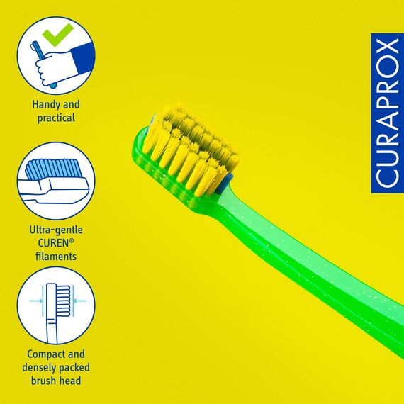 Curaprox CS 5460 Kieferorthopädische Zahnbürste - Erwachsene mit Zahnspange/Sanfte tägliche Pflege mit Bracketrille/Grün-Grün | Einzelpackung/Hergestellt in der Schweiz