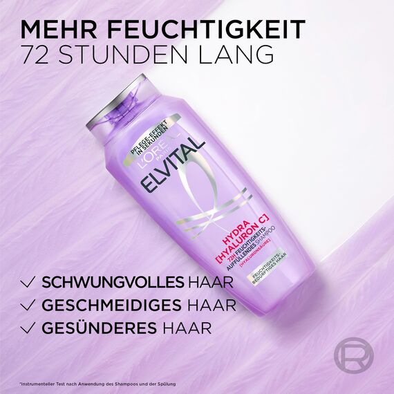 L'Oréal Paris Elvital Hydra Hyaluronic feuchtigkeitsspendendes XXXL Shampoo für glänzendes Haar, Hyaluron Shampoo für einen Feuchtigkeitsboost & Schutz, langanhaltende Feuchtigkeit und Pflege, 1000ml