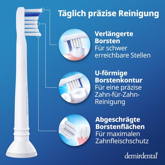 8er demirdental Mini Sensitive Aufsätze passend für Philips Sonicare Ersatzbürsten, weiche und kleine Bürstenköpfe für sensible Zähne, Weiß, entspricht HX6088