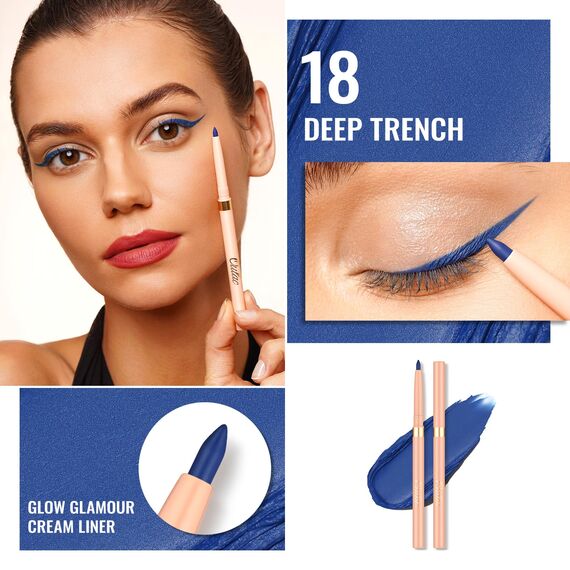OULAC Blauer Kajal und Eyeliner Wasserfest, Wischfester Matter Eye Liner Stift Hält 24 Stunden+, Hochpigmentierter Seidiger Drehbarer Kajalstift, Vegan (18) Deep Trench