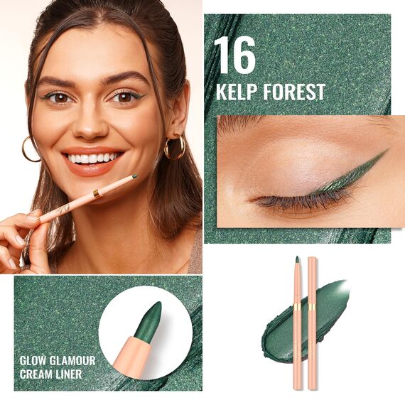 OULAC Grün Kajal und Eyeliner Wasserfest, Wischfester Matter Eye Liner Stift Hält 24 Stunden+, Hochpigmentierter Seidiger Drehbarer Kajalstift, Vegan (16) Kelp Forest