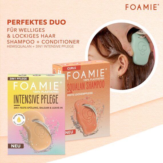 Foamie Festes Shampoo SQUALAN für Locken, Spezialisiert auf Welliges & Lockiges Haar, Fördert Gepflegtere und Definierte Locken, Perfekte Lockenpflege Formel, 80g (Packung mit 2)