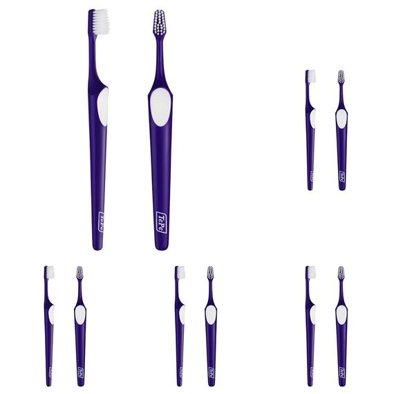 TePe Supreme Compact Zahnbürste – Konische Bürsten-Form mit kurzen und langen Borsten für optimale, sanfte Reinigung bis in die Zahnzwischenräume, zufällige Farbe, 1x1 (Packung mit 5)