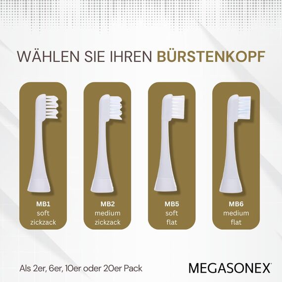 10x Megasonex Bürstenköpfe zick zack - medium