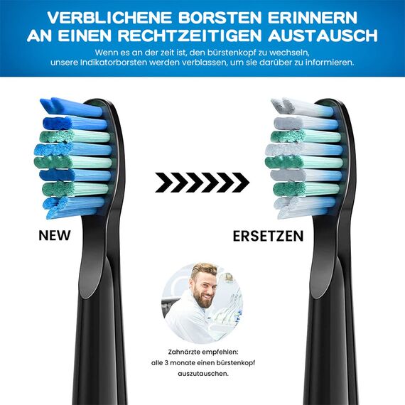 5 Stück Ersatzbürsten Kompatibel mit Fairywill Fairy Will Schallzahnbürste D7/D8/507/508/551/515/2011/917/959 Zahnbürste Aufsätz Aufsteckbürsten Mittel Weich Borste (Schwarz Bürstenkopf)