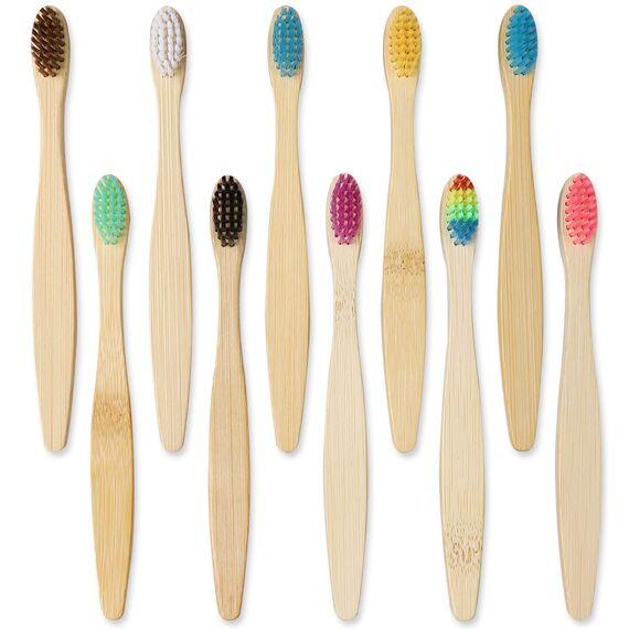 GeekerChip 10 Stück Bambus-Zahnbürsten für Kinder, 10 Farben, Bambuszahnbürste, weiche Naturborsten, umweltfreundlich und biologisch abbaubar
