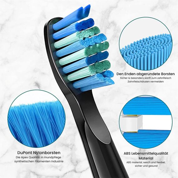 5 Stück Ersatzbürsten Kompatibel mit Fairywill Fairy Will Schallzahnbürste D7/D8/507/508/551/515/2011/917/959 Zahnbürste Aufsätz Aufsteckbürsten Mittel Weich Borste (Schwarz Bürstenkopf)