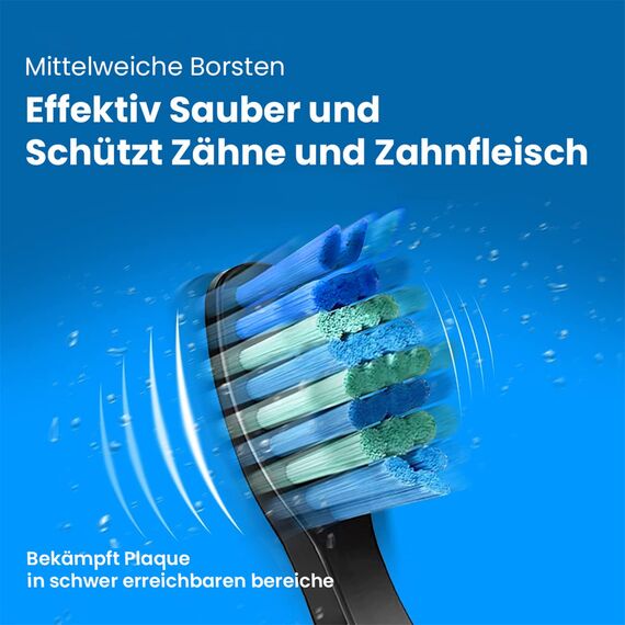 5 Stück Ersatzbürsten Kompatibel mit Fairywill Fairy Will Schallzahnbürste D7/D8/507/508/551/515/2011/917/959 Zahnbürste Aufsätz Aufsteckbürsten Mittel Weich Borste (Schwarz Bürstenkopf)