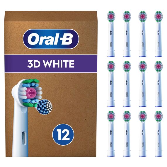 Oral-B Pro 3DWhite Aufsteckbürsten für elektrische Zahnbürste, 12 Stück, aufhellende Zahnreinigung, X-Borsten, Original Zahnbürstenaufsatz für Oral-B Zahnbürsten, briefkastenfähige Verpackung