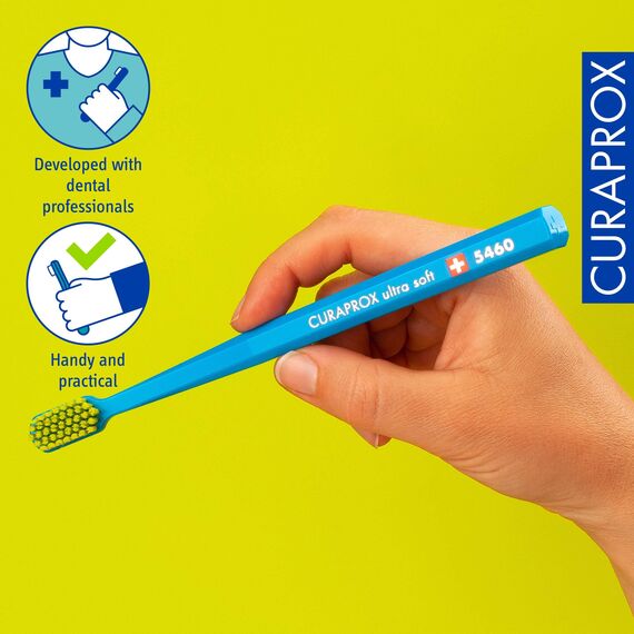 Curaprox CS 5460 Ultraweiche Zahnbürste | Zahnfleischpflege für Erwachsene/Superweiche Borsten für sanfte und dennoch effektive Reinigung/Türkis-Grün, Einzelpackung/Hergestellt in der Schweiz