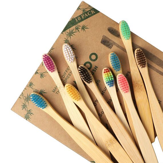 GeekerChip 10 Stück Bambus-Zahnbürsten für Kinder, 10 Farben, Bambuszahnbürste, weiche Naturborsten, umweltfreundlich und biologisch abbaubar