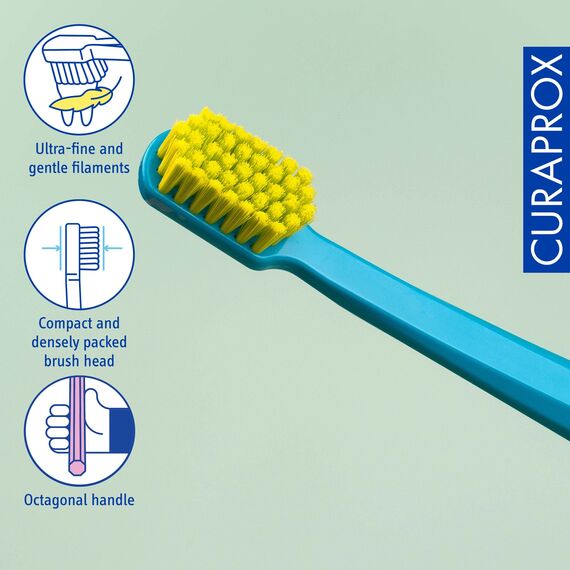 Curaprox CS 5460 Ultraweiche Zahnbürste | Zahnfleischpflege für Erwachsene/Superweiche Borsten für sanfte und dennoch effektive Reinigung/Türkis-Grün, Einzelpackung/Hergestellt in der Schweiz
