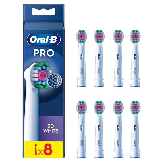 Oral-B Pro 3D White Elektrische Zahnbürstenköpfe, X-förmige Borsten und Einzigartiger Polierbecher für Zahnaufhellung und zum Entfernen von Oberflächenflecken, 8 Stück Zahnbürstenköpfe, Weiß