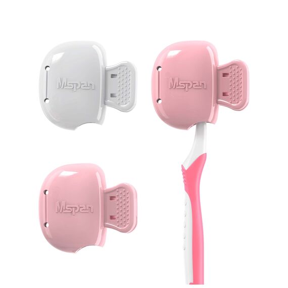 Mspan Zahnbürsten-Abdeckkappe: Bürstenkopf-Schutzkappen aus Kunststoff, für manuelle und elektrische Zahnbürsten, Rosa, Weiß, 2 Count (Pack of 1), Zuhause, Reisezubehör