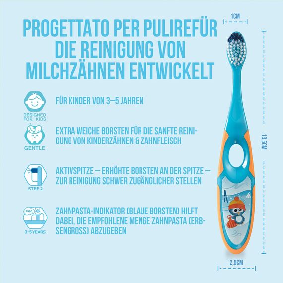 Jordan ® | Step 2 Zahnbürste Kinder | Kinder zahnbürste für 3-5 Jahre | Weiche Borsten, doppelter ergonomischer Griff & BPA-frei | Blaue Farbe | Pack 2 Einheiten