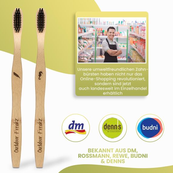 4er Pack Bambus Zahnbürste mit reinem Bambus-Holz ✮ vegan ✮ biologisch abbaubar ✮ 100% frei von BPA ✮ Borsten mit Bambusholzkohle für beste Sauberkeit (natur, 4er Packung Erwachsene)