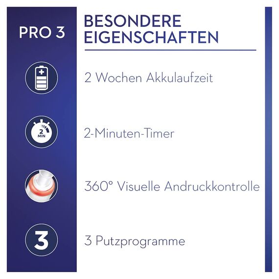 Oral-B PRO 3 3000 CrossAction Elektrische Zahnbürste/Electric Toothbrush, mit 3 Putzmodi und visueller 360° Andruckkontrolle für Zahnpflege, Geschenk Mann/Frau, Designed by Braun, schwarz