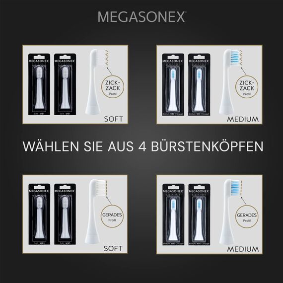 2 x MEGASONEX M8 Ersatz-Bürstenköpfe soft - Ersatzbürsten für die Megasonex M8 Ultraschallzahnbürste