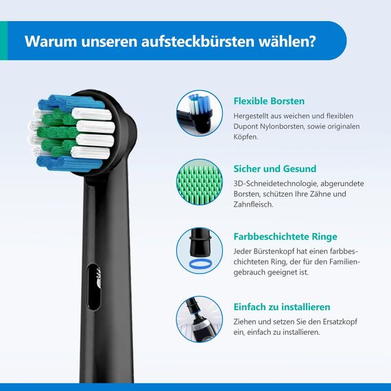 8 Stück Aufsteckbürsten Kompatibel mit Braun Oral B Elektrische Zahnbürsten Ersatzbürsten Zahnbürstenköpfe für Oral B Professional Care und Vitality Pro Smart Genius (Schwarz)