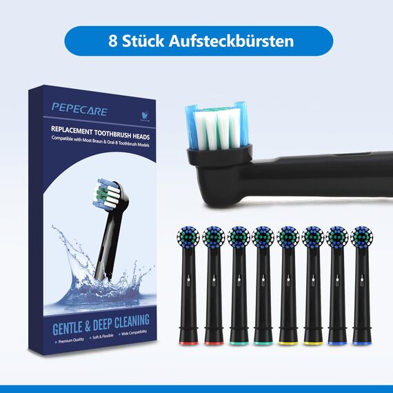8 Stück Aufsteckbürsten Kompatibel mit Braun Oral B Elektrische Zahnbürsten Ersatzbürsten Zahnbürstenköpfe für Oral B Professional Care und Vitality Pro Smart Genius (Schwarz)