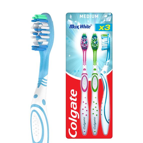 Colgate Max White Zahnbürste, mittel, 3-teilig