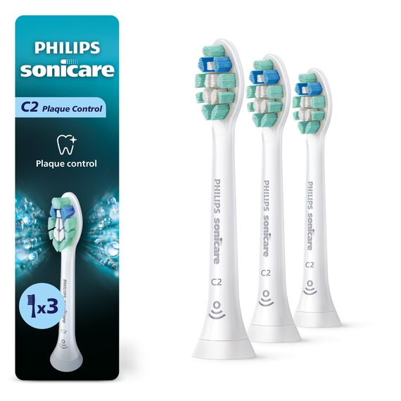 Original Philips Sonicare Optimal Plaque Control Aufsteckbürstenköpfe, HX9023/65, BrushSync-Technologie, Weiß, 3 Stück