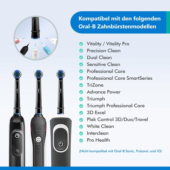 8 Stück Aufsteckbürsten Kompatibel mit Braun Oral B Elektrische Zahnbürsten Ersatzbürsten Zahnbürstenköpfe für Oral B Professional Care und Vitality Pro Smart Genius (Schwarz)