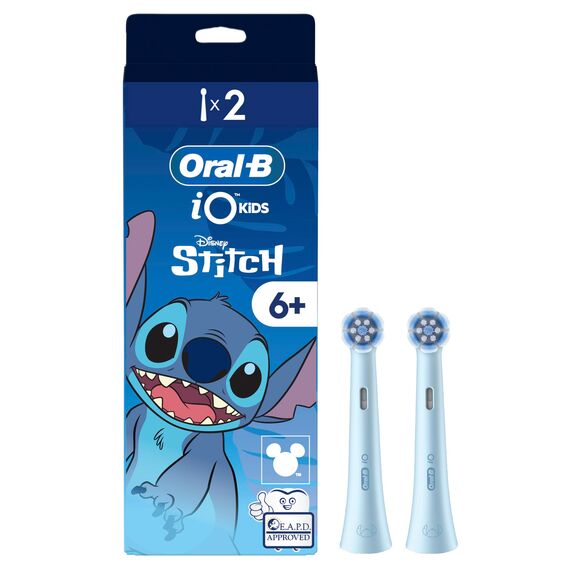 Oral-B iO Kids 6+ Disney Stitch Aufsteckbürsten — ORIGINAL Zahnbürstenaufsatz, Bürstenköpfe für Oral-B iO Kids Elektrische Zahnbürste für Kinder ab 6 Jahren — Blau, 2 Stück