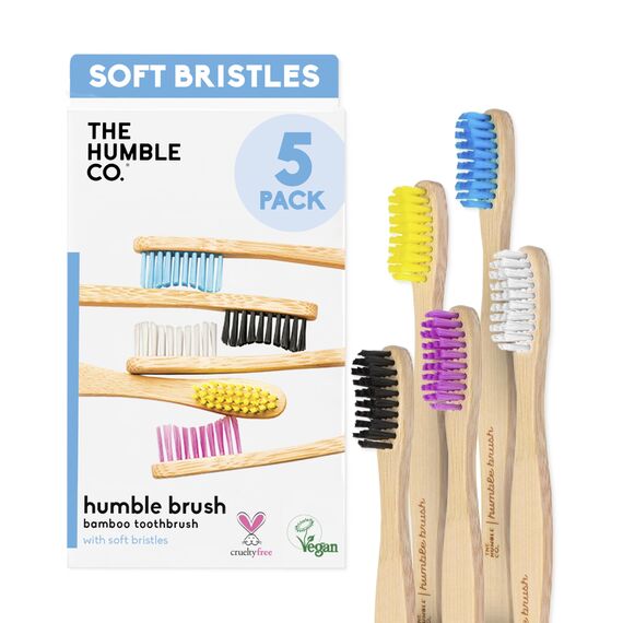 The Humble Co. Bambus-Zahnbürsten (5er-Pack) Weiche borsten - Zahnbürsten für professionelle Mundpflege, Zahngesundheit und Zahnfleischpflege, BPA-frei