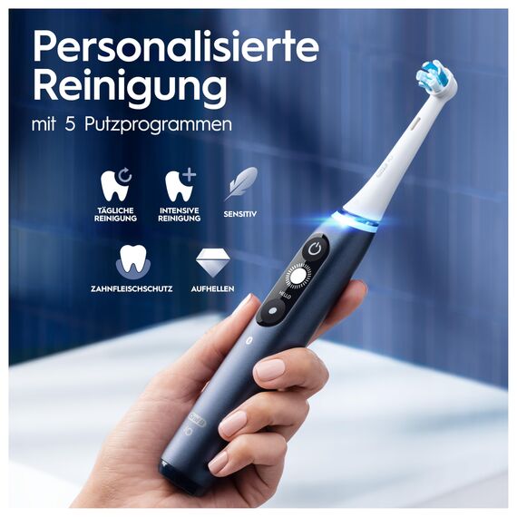 Oral-B iO Series 7 Elektrische Zahnbürste/Electric Toothbrush, 2 Aufsteckbürsten, 5 Putzmodi für Zahnpflege, Valentinstagsgeschenk für Ihn/Sie, Display & Reiseetui, Designed by Braun, sapphire blue
