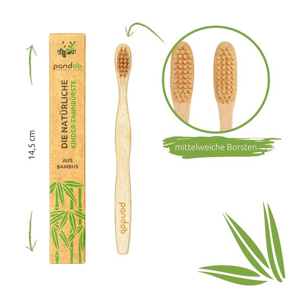 pandoo 4er Set Bambus Zahnbürste | vegan | BPA frei | Speziell für Kinder | Bio & Holzfrei | Bamboo Toothbrush