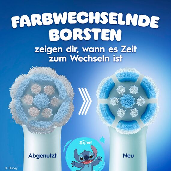 Oral-B iO Kids 6+ Disney Stitch Aufsteckbürsten — ORIGINAL Zahnbürstenaufsatz, Bürstenköpfe für Oral-B iO Kids Elektrische Zahnbürste für Kinder ab 6 Jahren — Blau, 2 Stück