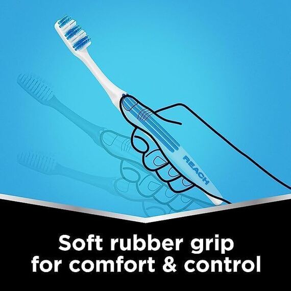 REACH Essential Care Interdental Mittel Zahnbürste, Einzelpackung x 4, voller Kopf Medium Toothbrush Hard Borsten Handzahnbürsten, Vielzahl von Farben Multipack, Täglich Oral Emaille Zahnpflege