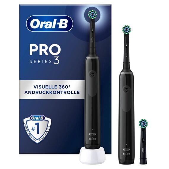 Oral-B Pro 3 3900 Elektrische Zahnbürste,Electric Toothbrush, Doppelpack, drei Putzmodi und visueller 360° Andruckkontrolle für Zahnpflege, Geschenk Mann,Frau, schwarz