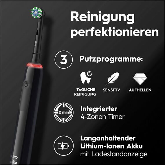 Oral-B Pro 3 3900 Elektrische Zahnbürste/Electric Toothbrush, Doppelpack & 3 Aufsteckbürsten, 3 Putzmodi, 360° Andruckkontrolle für Zahnpflege, Designed by Braun, Geschenk Mann/Frau, White/Black