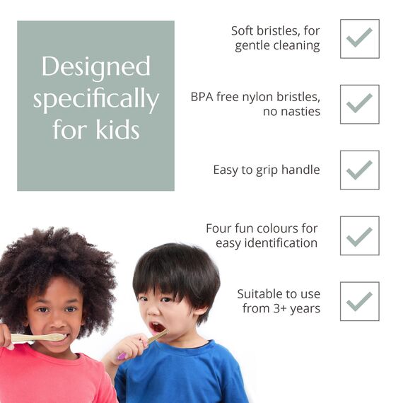 Wild & Stone | Bio-Kinderzahnbürste Aus Bambus | 4er-Pack | Weiche Faserborsten | 100% Biologisch Abbaubarer Griff | BPA-Frei | Vegane Umweltfreundliche Kinderzahnbürsten (Aqua)