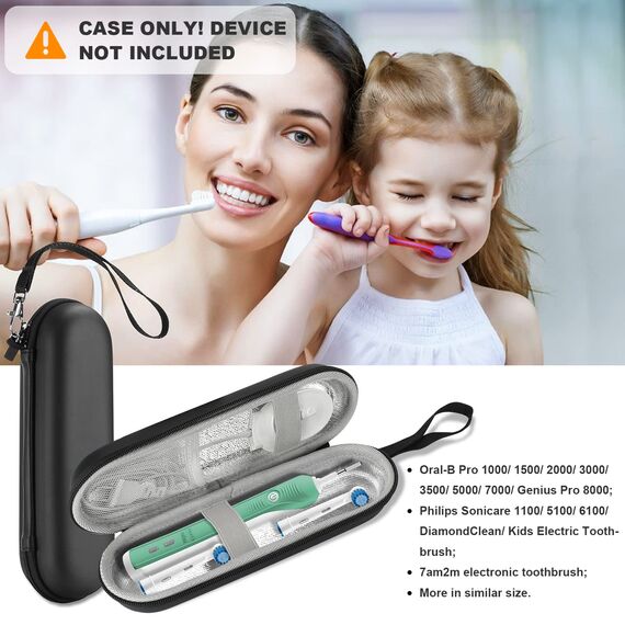 ProCase Elektrisch Zahnbürste Reiseetui, Zahnbürstenhalter Hart Hülle Kompatibel für Oral-B Pro 1000 8000/ Philips Sonicare 5100 6100 und andere Zahnbürste Tasche mit Netztaschen für Zubehör –Schwraz