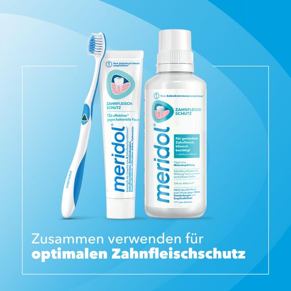 meridol Zahnbürste Zahnfleischschutz, mittel, 1 Stück - Handzahnbürste für eine schonende Reinigung von Zähnen am Zahnfleischsaum