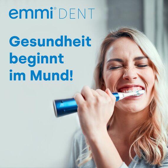 emmi-dent 2x Zahnbürstenaufsatz E2 (1x Blau+1x Weiß) I Ersatzbürsten in Standardform (ausgewogener Härtegrad, geraden Borsten) für emmi-dent Ultraschallzahnbürsten der Metallic- & Professional-Serie