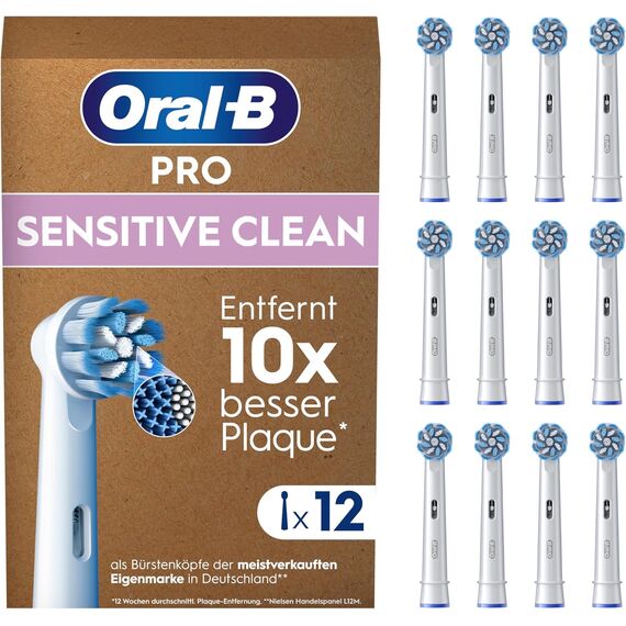 Oral-B Pro Sensitive Clean Aufsteckbürsten — ORIGINAL Zahnbürstenaufsatz für Elektrische Oral-B Pro Zahnbürsten — Ersatzbürsten, Bürstenköpfe — Weiß, 12 Stück