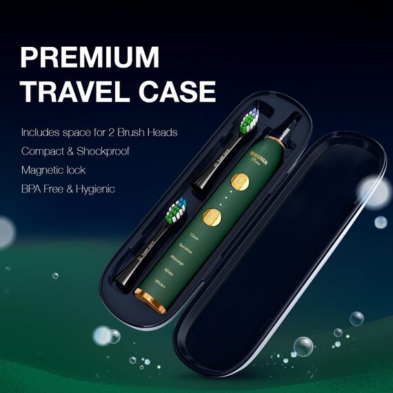 Wagner Stern WHITEN+ Edition. Intelligente elektrische Zahnbürste mit Drucksensor. 5 Putzmodi und 3 Intensitätsstufen, 8 weiche Bürstenköpfe, hochwertiges Reiseetui.