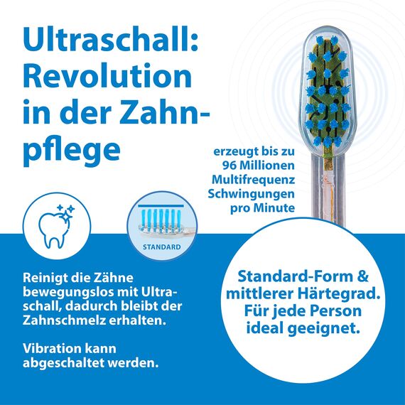 emmi-dent 4x Zahnbürstenaufsatz E4 (1x Blau+1x Türkis+1x Gelb+1x Weiß) I Standardform (ausgewogener Härtegrad, gerade Borsten) für emmi-dent Ultraschallzahnbürsten der Metallic- & Professional-Serie