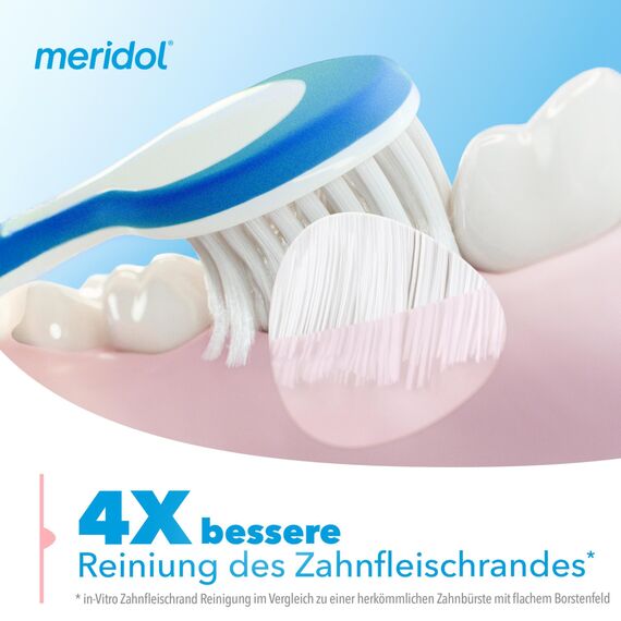meridol Zahnbürste Zahnfleischschutz, mittel, 1 Stück - Handzahnbürste für eine schonende Reinigung von Zähnen am Zahnfleischsaum