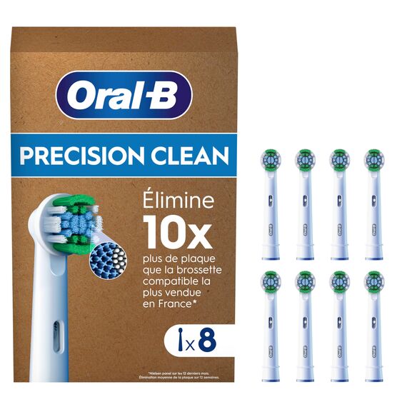 Oral-B Precision Clean elektrische Zahnbürstenköpfe, Packung mit 8 Ersatzbürstenköpfen, präzise Reinigung und Aufhellung, Anzeige der Verwendung des Bürstenkopfes, geeignet für Briefschlitz