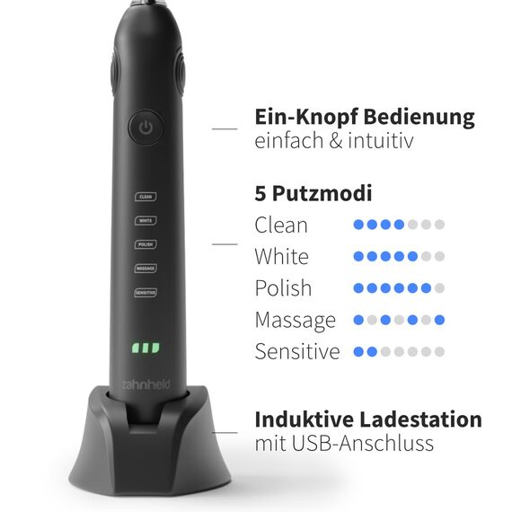 Zahnheld® Elektrische Schallzahnbürste GERO G2 | Bewährte Qualität mit Bürstenkopf & Etui | weiß