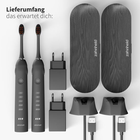 Zanheld® Doppelpack, 2x elektrische Schallzahnbürsten GERO G2 Bewährte Qualität mit Bürstenkopf & Etui | weiß