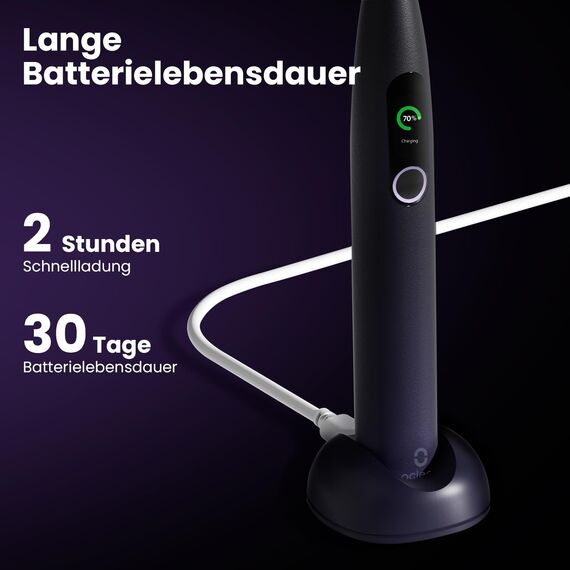 Oclean X Pro Elektrische Zahnbürste, Schallzahnbürste mit Farbdisplay, 3 Putzmodi & 32 Intensitäten, 30 Tage Akkulaufzeit, mit Timer, Drucksensor & APP, Dunkellila