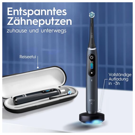 Oral-B iO Series 8 Elektrische Zahnbürste/Electric Toothbrush, 2 Aufsteckbürsten, 6 Putzmodi für Zahnpflege, Valentinstagsgeschenk für Ihn/Sie, Farbdisplay & Reiseetui, Designed by Braun, black onyx