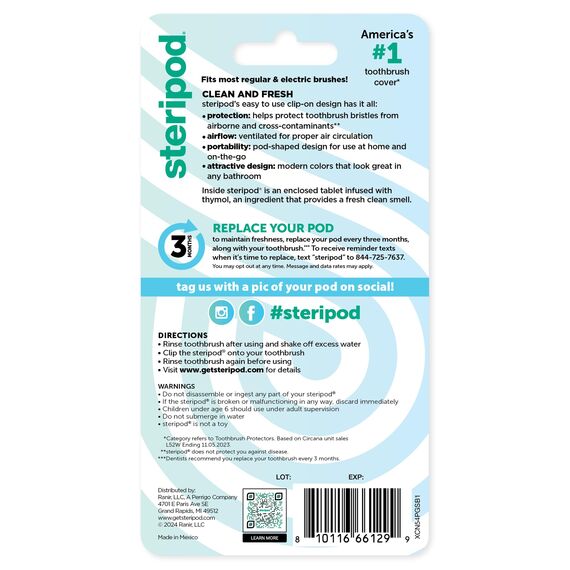 Steripod Zahnbürstenschutz zum Anklippen, Grün und Blau, 2 Stück